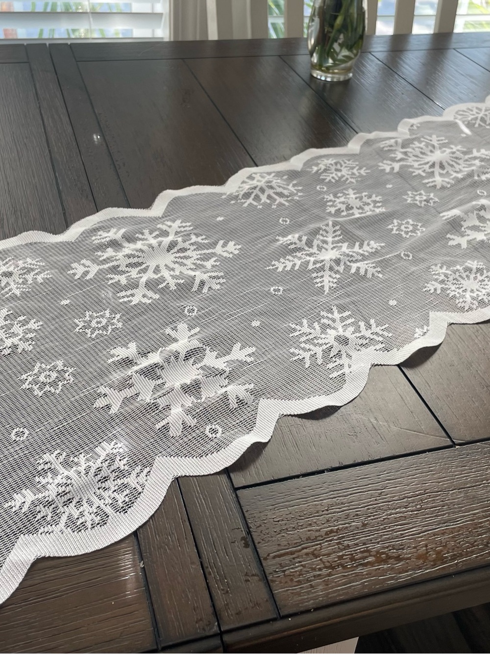 Winter Snowflake Lace Table Runner - White 13” X 72”